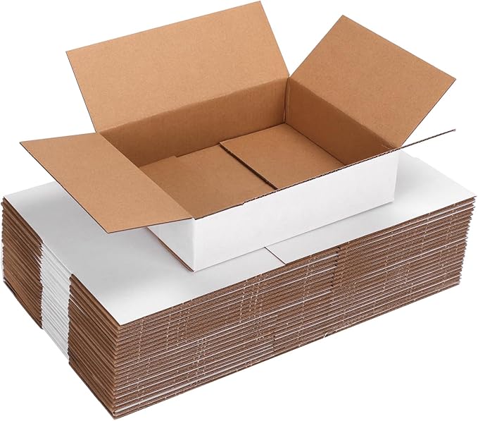 25 Packs Small Shipping Boxes 8x6x2 Inches, White Corrugated Cardboard Box for Shipping, Packing, Business, DIY