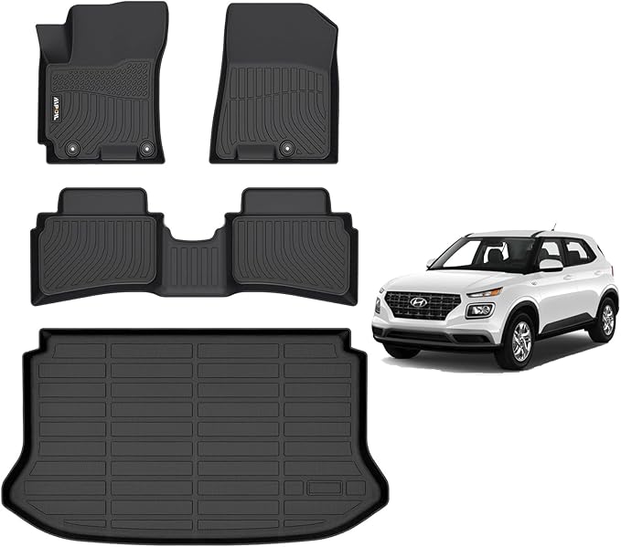 AIPOIL® Floor Mats & Cargo Liner Set for Hyundai Venue 2020-2025 2026 (Only Fit The Upper Floor of The Trunk) All Weather Protection TPE Anti-Slip Car Full Set Floor Liners Custom Accessories - Black