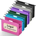 Expandable Legal Size Hanging Folders Extra Capacity,Reinforced 4" Filing Folder Expanding Pocket,6 Pack Plastic Legal Hanging Files for Filing Cabinet,Sturdy Hang Folder with Tabs,Colorful