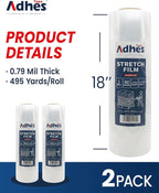 ADHES Heavy Duty Shrink Wrap Roll, 18 Inch x 1500 Feet, 2-Pack Stretch Wrap Stretch Film, 80 Gauge Industrial Strength Plastic Moving Rrap for Pallet Wrap, Furniture Wrapping Moving & Protection
