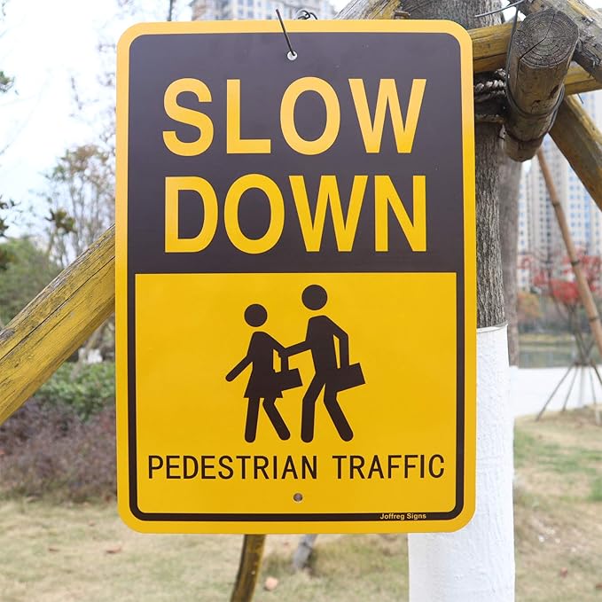 Joffreg Slow Down Pedestrian Traffic Sign,17 x12 Inches,Reflective Aluminum,UV Printed,Weather Resistant,Waterproof,Durable Ink,Easy to Mount,Outdoor Use(4 Pack)