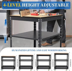 Adjustable Planer Stand with Wheels, Heavy Duty Planer Table for Miter Saw, Table Saw, and Power Tools, 500 lbs Capacity 3-Tier Steel Tool Stand with Storage Shelves for Workshop & Garage