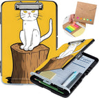 Clipboard with Storage,Storage Clipboard with Pen Holder,Heavy Duty Plastic Storage Clipboard with Low Profile Clip, Clipboard Folder, Teacher Must Haves, Office Supplies,Cat on Wooden