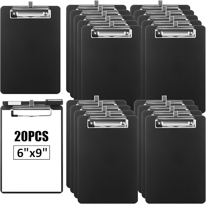 20 Pack Mini Clipboards, 6 x 9 Inch Small Clipboards Pocket Clipboard, Plastic Memo Clipboard with Profile Clip, Small Plastic Clip Board for Notepads Receipts Tickets(Black)