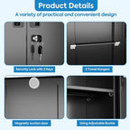 Garage Storage Cabinet with Wheels and 5 Pegboard, Broom Closet Storage Cabinet with Hanging Rod and 13 Hooks, Metal Cabinets with 4 Shelves for Garage, Home, 71"H x 31.5"W x 15.75"D, Black