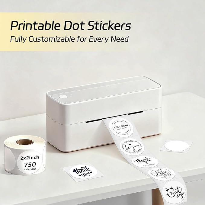 2 inch Dot Stickers Labels Circle Garage Sale Sticker 750Pcs Round Thermal Printer Stickers Printable Writable Price Labels for Yard Sale, White