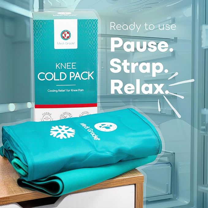 Medi Grade Knee Ice Pack Wrap - Reusable Ice Pack for Knee Injuries and Surgery Recovery - Dual-Fabric Knee Ice Pack with Cold-Retention Wrap - Flexible Ice Pack for Knee Injuries and Pain Relief