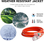 EP 15 Ft Lighted Outdoor Extension Cord - 10/3 SJTW Heavy Duty Orange Extension Cable with 3 Prong Grounded Plug for Safety, UL Listed