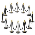 12pcs Sturdy Stanchion Posts, 12pcs High Quality Black Velvet Ropes, Water/Sand/Concrete Fillable Leakproof Base, Crowd Control Barriers for Birthday, Prom, Business, Wedding, Red Carpet