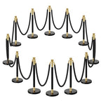12pcs Sturdy Stanchion Posts, 12pcs High Quality Black Velvet Ropes, Water/Sand/Concrete Fillable Leakproof Base, Crowd Control Barriers for Birthday, Prom, Business, Wedding, Red Carpet