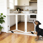 Dog Fence Indoor - 3-Panel Freestanding Dog Gate for Doorways, Hallways, House or Stairs -60x32-Inch Retractable Foldable Expandable Wood Pet by SFJC (White)
