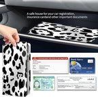 Premium Car Registration and Insurance Card Holder, Cute PU Leather Car Document Holder, Vehicle Glove Box Car Organizer with Magnetic Closure for Driver License, Cards Black White Cow Print