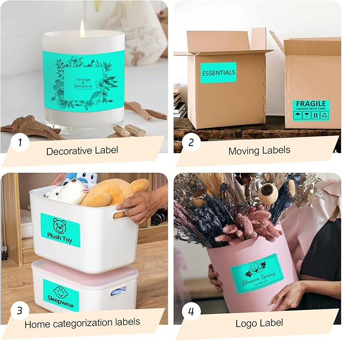 3x5 Inch Thermal Label Stickers,300Pcs Waterproof Rectangle Labels for Storage Bins,Moving Boxes,Address & Inventory Organization,Small Business Labeling,Watercolor Green