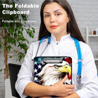 Clipboard with Storage,Plastic Storage Clipboard with Low Profile Clip, Heavy Duty Nursing Clipboards Foldable,Coaches Clipboard Case for Work, Teacher,Office School Supplies,American Flag Owl