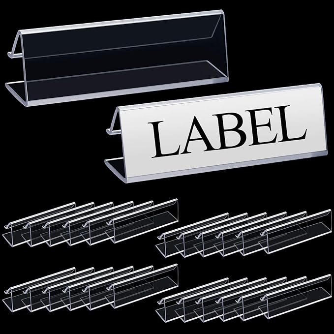 Outus Plastic Label Holder Wire Shelf Label Holder 3 x 0.875 Inches Pockets Shelf Price Tag Holders for Supermarket Library Kitchen Bookshelf Storage Bins(50 Pieces)