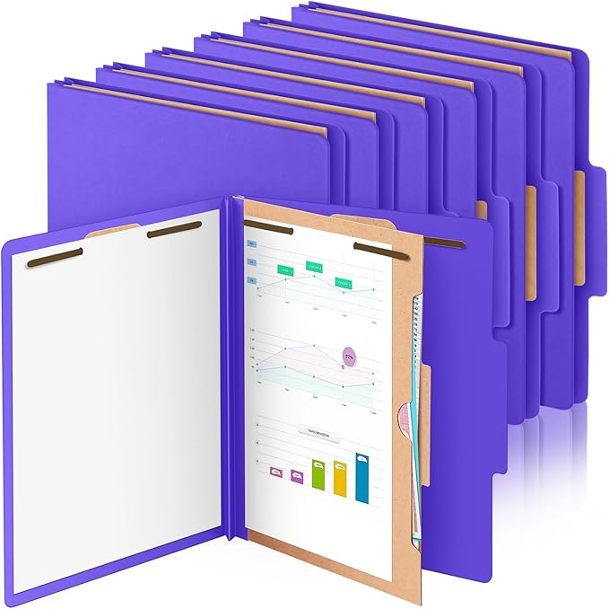 Skyygemm 12 Pack Classification Folders Letter Size Bulk with Divider and 2" Expansion, Pressboard Folder with 2 Prong Fasteners for Teachers, Clergy, Office, Church, Christmas Donations(Purple)