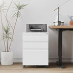 3 Drawer File Cabinet，Mobile Filing Cabinet with Lock and Wheels，Un-Assembled Metal Under Desk File Cabinets for A4/Letter/Legal Size（White