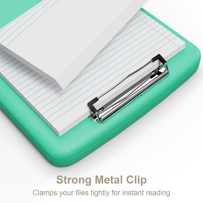 Piasoenc Clipboard with Storage, 8.5 x 11 Organization Box with Pen Holder and A4 Legal Paper Folder, Folio & Side-Opening, Low Profile Clip,for Nurses,Teachers, Size 14 x 9.6 x 1.2 in, Green