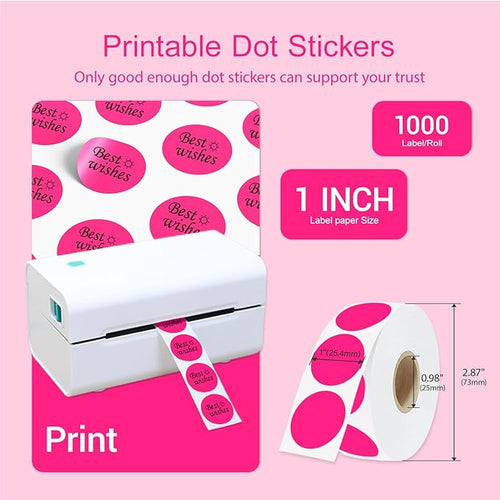 1 Inch Circle Dot Stickers 1000 PCS Color Coding Thermal Labels Dots Writable Printable Small Round Stickers for Office, Classroom, Inventory, Garage, Organizing Storage, Fluorescent Pink
