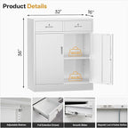 Metal Storage Cabinet with 2 Drawers 36" H,White Metal Garage Cabinets with 2 Lockable Doors and Adjustable Shelves Easy to Assemble for Home Office, Kitchen,Pantry,Garage,Warehouse