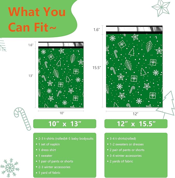 Poly Mailers 10x13 Inch 25 Pcs - Christmas printed Shipping Bags, 2.4mil Thickness, Waterproof and Tear Resistant Mailing Envelopes, Self-Sealing Packaging Bags for Small Business