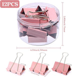 Temiary Aesthetic Binder Clips, 12 Pcs 2 Inches Small Metal Binder Clip with Clear Storage Container, Binding Paperwork Clamps for School Teachers Office Supplies (Pink)