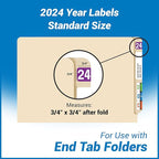 2024 Year Stickers, Doctor Stuff 2024 Chart Stickers, Purple Color Coded, Ames/TAB Style, USA Made Year Labels for End Tab File Folders, 500/Roll, 1 Roll, 3/4" x 1-1/2"