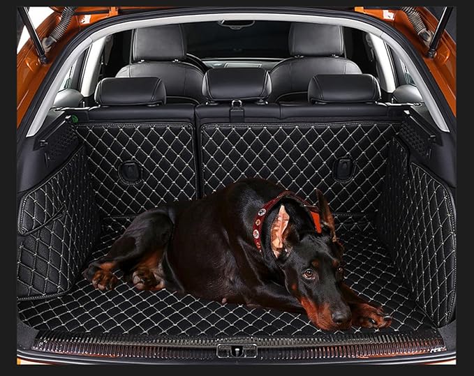 Car Trunk Mat for Mercedes GLC SUV 7 Seater 2023-2025(Non for Hybrid) GLC260 GLC250 GCL300 GLC350 GLC450 Full Cover Cargo Mat+Backrest Cover+Both Sides Panel Replacement Black w/Gold Stitching
