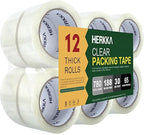 HERKKA Clear Packing Tape, 12 Rolls Heavy Duty Packaging Tape for Shipping Packaging Moving Sealing, 3 mil Thick Clear Packing Tape, 1.88 inches Wide, 65 Yards Per Roll, 780 Total Yards
