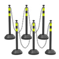 6 Pack Traffic Delineator Post Cones with Plastic Chain Crowd Control Barriers - Expandable 40" Traffic Control Cones, 6 x 6.6 Ft Chains for Indoor & Outdoor Use (Black-Water Filled Base)