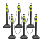 6 Pack Traffic Delineator Post Cones with Plastic Chain Crowd Control Barriers - Expandable 40" Traffic Control Cones, 6 x 6.6 Ft Chains for Indoor & Outdoor Use (Black-Water Filled Base)