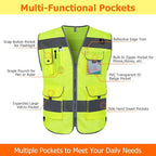 TCCFCCT High Visibility Vest 9 Pockets Hi Vis Reflective Safety Vest for Men Women, Construction Vest with Reflective Strips, Meets ANSI/ISEA Standards, (Yellow, Small)