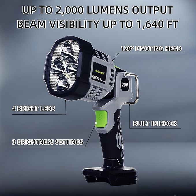 20W Cordless LED Work Light, Switchable Spotlight and Floodlight for 2000 Lumens, Makita 18V/20V LXT, 500m/1640FT Beam, Built-in Hook for Jobsite and Camping (Battery Not Included)