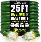 25ft Outdoor/Indoor Extension Cord 10/3 Gauge Ultra Heavy Duty 3 Prong SJTW, Waterproof, ETL Listed, Flexible Cold-Resistant Long Power Cord,15A 125V 1875W, Green by LifeSupplyUSA