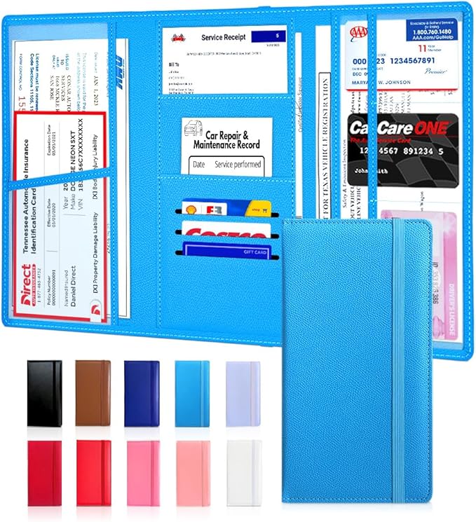 LINTRU Car Registration and Insurance Holder Trifold, Oversized Fit with Reinforced Construction, Matte PU Leather Vehicle Glove Box Organizer for Documents, Car Accessories for Men and Women