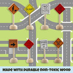 Attatoy Toy Wooden Road Construction Traffic Sign Set; Street Signs Small Toy Cars and Other Diecast Vehicles & Wood Cars & Toys