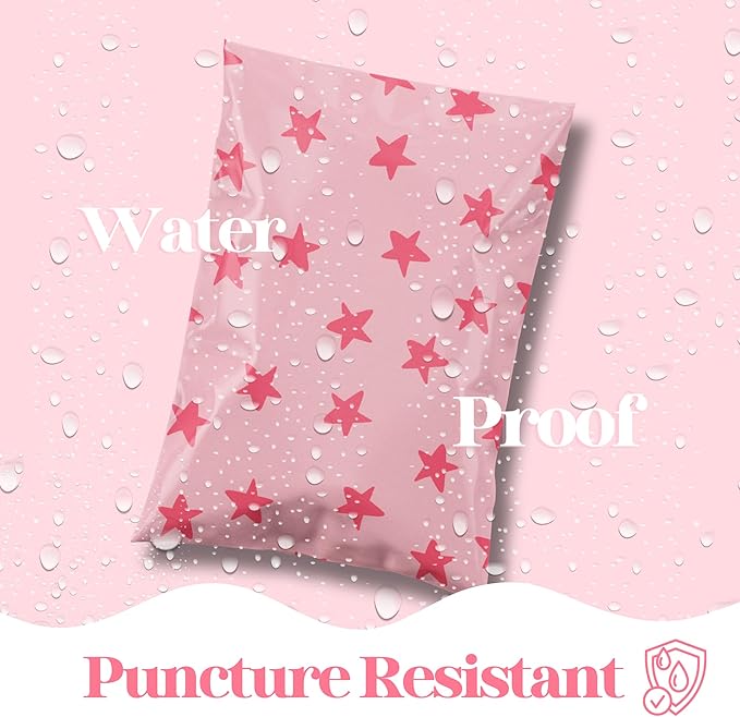14.5x19 Designer Poly Mailer 100 Pack Heavy Duty Waterproof Self Seal Shipping Bags for Small Business Large Mailing Envelopes Bulk Tear Resistant Cute Packaging Seeing Stars Pink