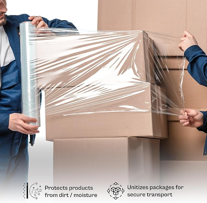 PSBM 128 Rolls 12 Inch x 1500 Feet 80 Gauge Stretch Film/Wrap, Heavy Duty Industrial Strength Clear Shrink Plastic Wrap for Moving, Packing, Shipping, Pallet Wrapping & Storage