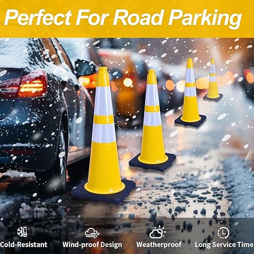 BESEA 6PACK 28 inch Traffic Safety Cones Yellow Road Parking Cones 28" Heavy Duty Construction Cone Structurally Stable for Traffic Control at Public Place(6PCS)