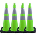 BESEA 4PCS 28" inch Traffic Cones Green Safety Cones with 6 inch & 4inch Reflective Collar for Construction Driveway Road Parking Stopper