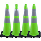 BESEA 4PCS 28" inch Traffic Cones Green Safety Cones with 6 inch & 4inch Reflective Collar for Construction Driveway Road Parking Stopper