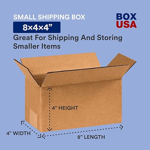 BOX USA Shipping Boxes 8"L x 4"W x 4"H 25-Pack Long Corrugated Boxes for Moving, Shipping, Mailing, Packing, Packaging and Storage