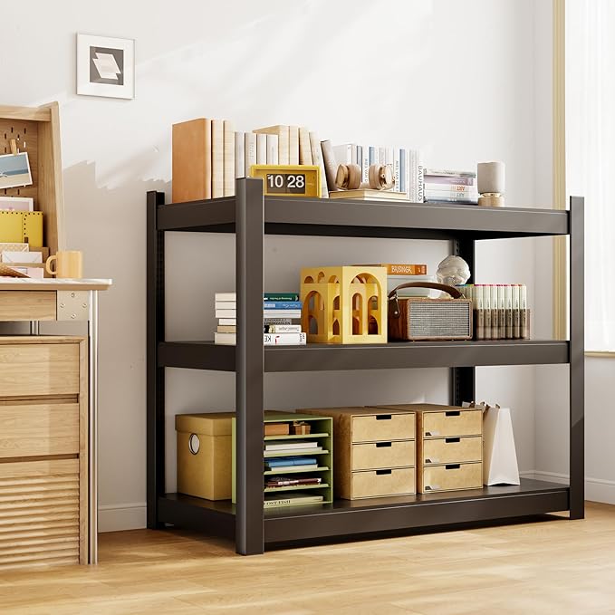 CJF Metal Storage Shelves, 3-Tier Garage Shelving Unit, Heavy Duty Adjustable Metal Shelving for Garage, Basement, Pantry, Warehouse-Black (36 "H x 36" W x 16" D)