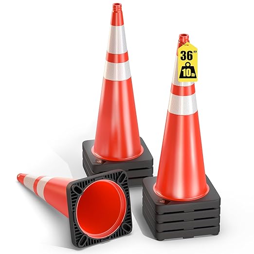 GECCO ™ (8 Pack) 36 Inch 10 Lb Heavy Tall Orange Traffic Cones Set | Large Safety Cones, Orange Cones, Parking Cones, Construction Cones, Road Cones | PVC Plastic & Black Base - [PRO Series]