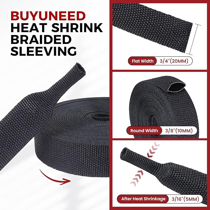 Heat Shrink Fabric Tubing Braided Sleeving 2:1 - Abrasion Protection Flexibility Wiring Harness Cable Sheath (3/8" ID, 30ft)