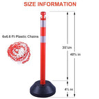 OrangeStar 6 Packs Traffic Delineator Post Cones, 40” Driveway Chain Safety Barriers with Water Fillable Base, 6 x 6.6 Ft Plastic Chains, Crowd Control Stanchion Sets for Outdoor and Indoor, Red