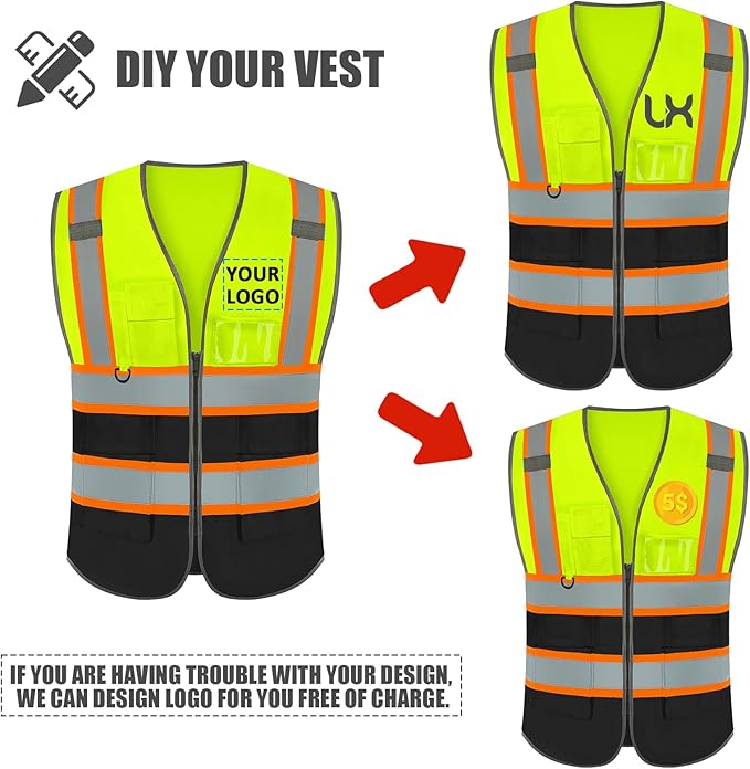 BeautyWill Custom Logo Safety Vest Class 2 High Visibility Reflective Vest for Men - Personalized Logo Team Vest