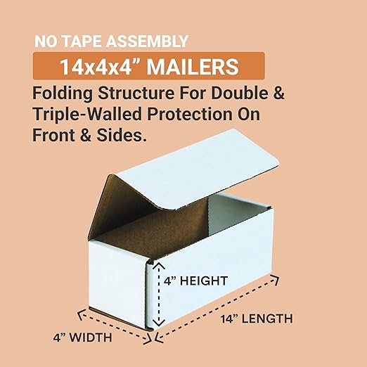 BOX USA Shipping Boxes Medium 14"L x 4"W x 4"H 50-Pack - Corrugated Cardboard Box for Moving, Mailing, Packing, Packaging and Storage