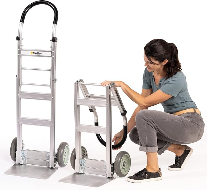 Fully Assembled Foldable Hand Truck with 8" Mold-On Rubber Wheels – Horizontal Loop Handle. 500 Lb. Capacity Dolly for Travel, Moving and Office Use | 14 X 7.5 Extruded Aluminum Nose Plate