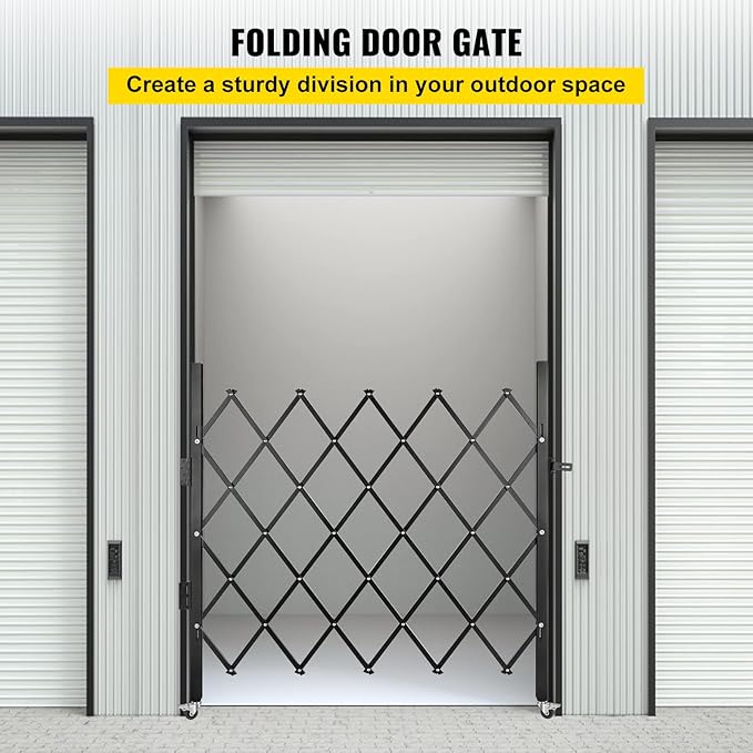 VEVOR Single Folding Security Gate, 51.57" H x 66" W Folding Door Gate, Steel Accordion Security Gate, Flexible Expanding Security Gate, 360° Rolling Barricade Gate, Scissor Gate or Door with Padlock